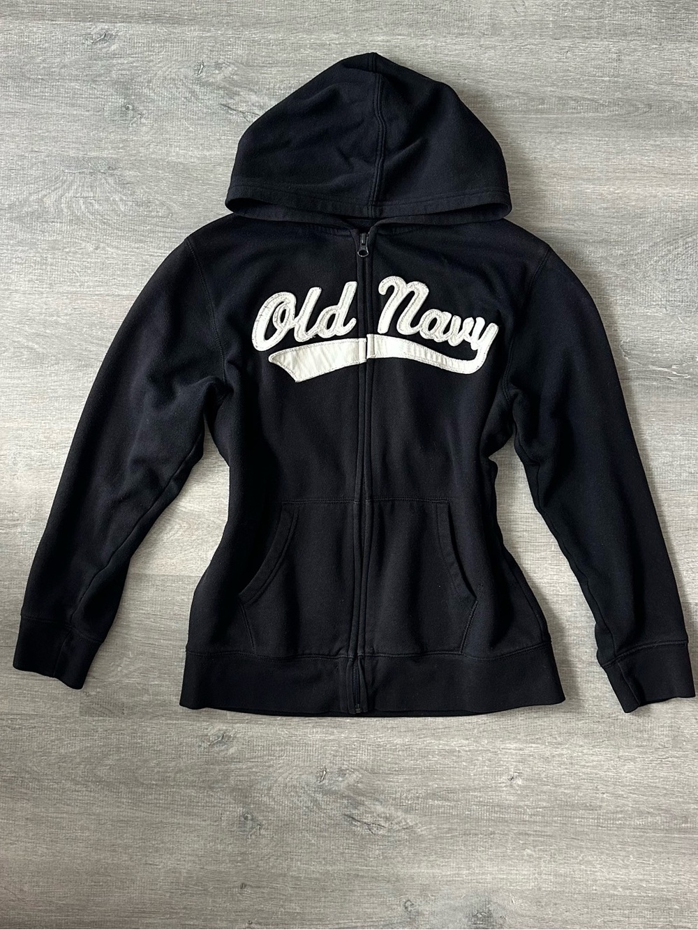 Y2K Old Navy Black Full-Zip Hoodie with White Embroidered Logo